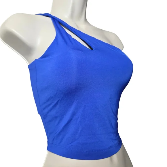 All In Motion Women’s One Shoulder Crop Tank Blue Size S Stretch Athletic NWT - Picture 2 of 6